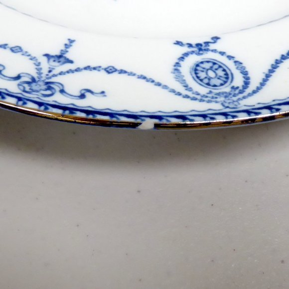 ADAMS WOOD & SONS SEMI PORCELAIN flow blue white antique dinner plate dish 10" - Picture 4 of 8